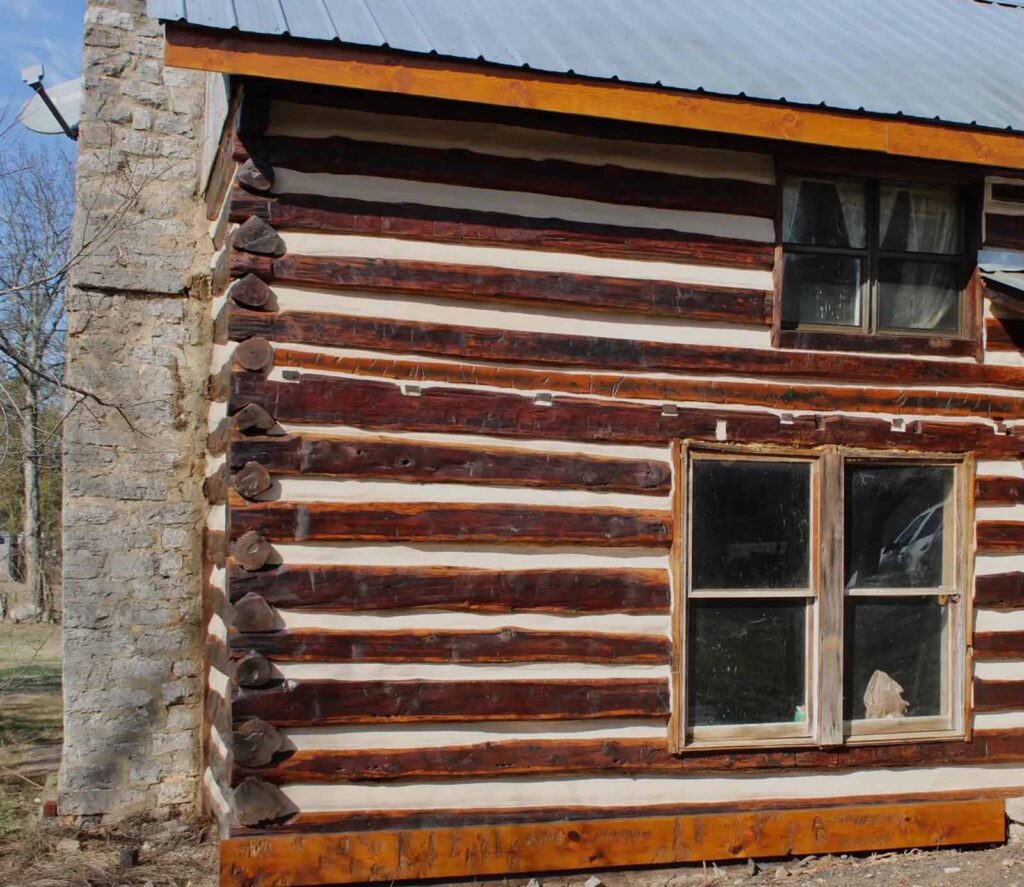 A log cabin home that we've repaired with our chinking and caulking services